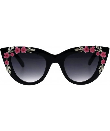 Butterfly Flower Embellished Cateye Butterfly Frame Womens Sunglasses UV 400 - Black - CF18GMTQNT5 $12.39