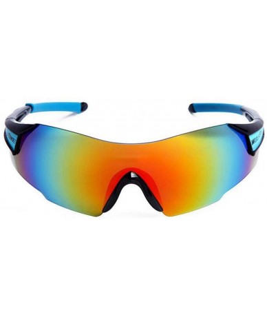 Sport Polarized Sports Sunglasses with Interchangeable for Ski Driving Golf Running-BlackBlue - CG18HC0U8IY $38.35