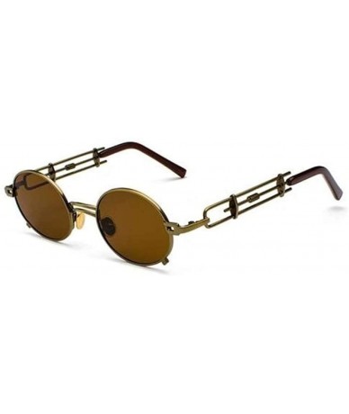 Round Retro Steampunk Sunglasses Men Round Vintage Metal Frame Gold Black Oval Sun Glasses - Brown - CU198ACTRNN $25.88