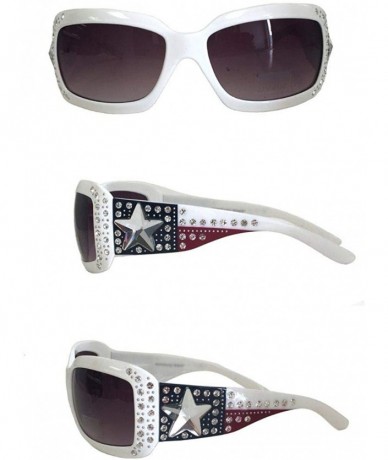 Rectangular Ladies UV 400 Sunglasses Texas Flag Star Concho - White Frame/Black Lense - CP11DD24GK9 $27.05