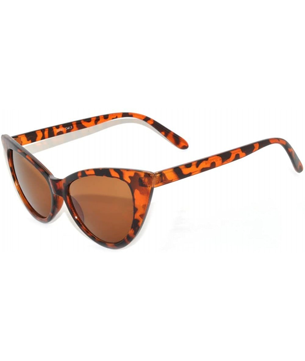 Cat Eye Fashion Style Vintage Cat Eye Sunglasses Leopard Frame Brown Lens - CL11S5R63BH $11.57