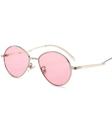 Oval Women Candy Colors Small Oval Sunglasses Metal Frame Female Sun Glasses Clear Pink Lens Shades UV400 - Clear - CS1999D2R...