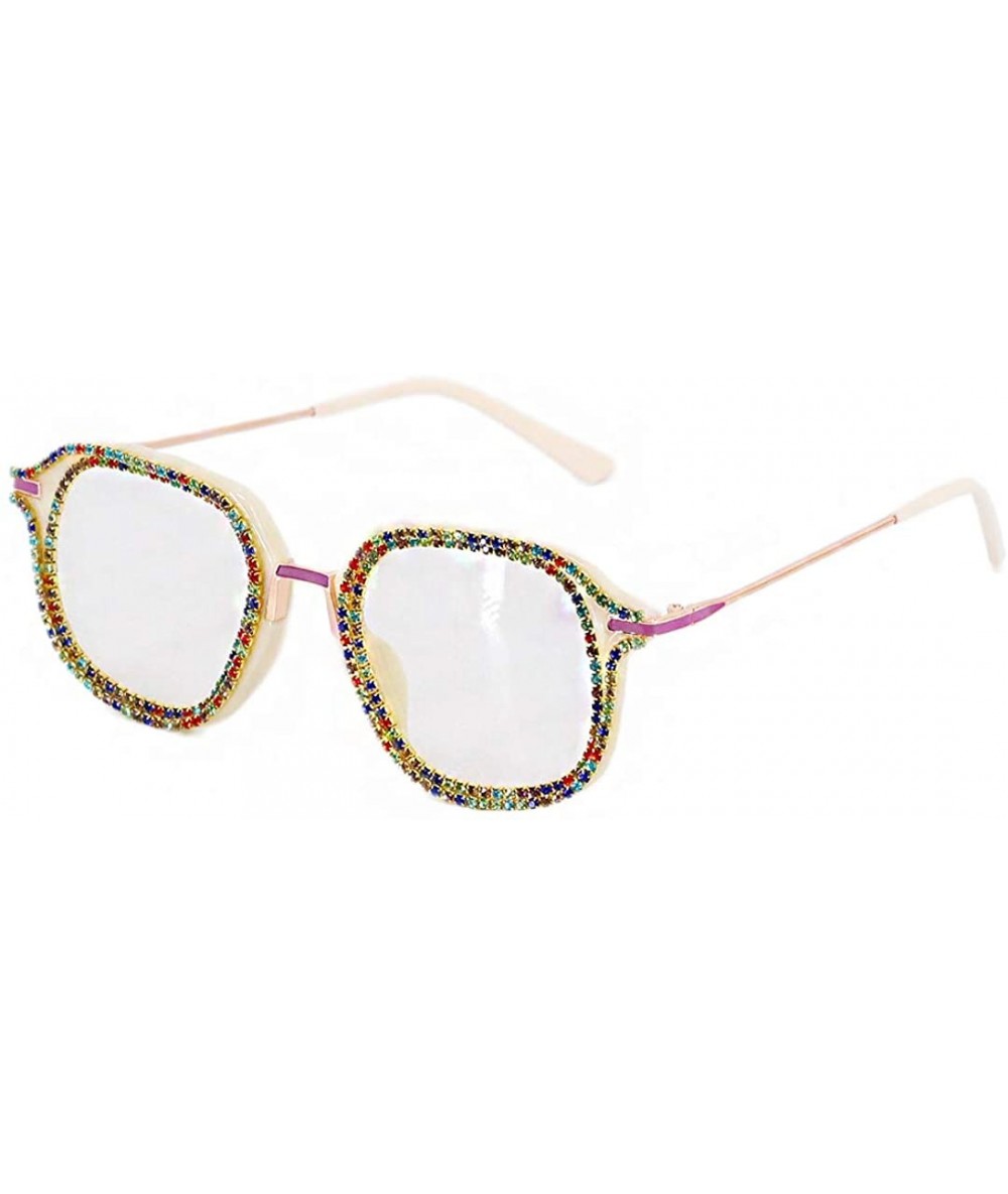 Oversized Sparkling Crystal Round Sunglasses UV Protection Rhinestone Sunglasses - Beige - CV18ZYLTGH2 $18.77