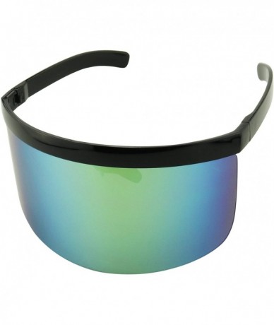 Shield Futuristic Oversized Mirrored Visor Style Full Colorful Shield Flash Mono Lens Flat Top Sunglasses - CA19622EL6H $17.05