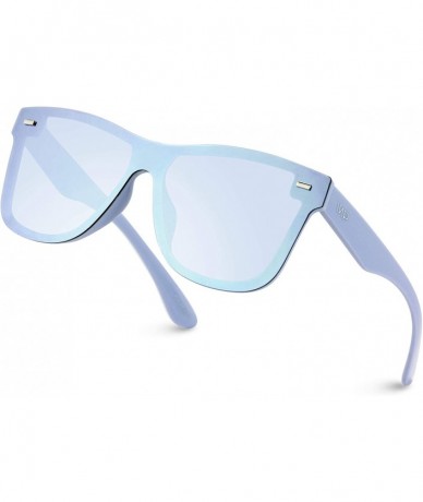 Rectangular Polarized Full Mirror Flat Lens Square Modern Sunglasses - Silver/Blue Mirrored Lens - C118IGL57IW $50.43