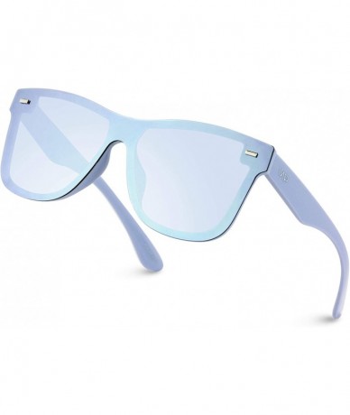 Rectangular Polarized Full Mirror Flat Lens Square Modern Sunglasses - Silver/Blue Mirrored Lens - C118IGL57IW $33.62