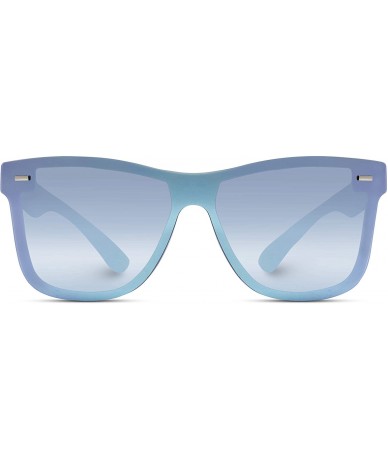 Rectangular Polarized Full Mirror Flat Lens Square Modern Sunglasses - Silver/Blue Mirrored Lens - C118IGL57IW $33.62