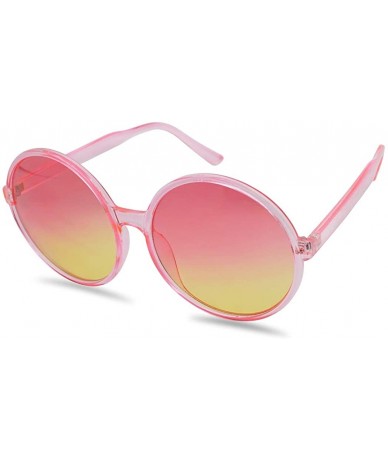 Oval Round Two Tone Color Tinted Large Circular Festival Sunglasses Plastic Frame - Pink Frame - Pink Yellow - CY18IQHW868 $8.39
