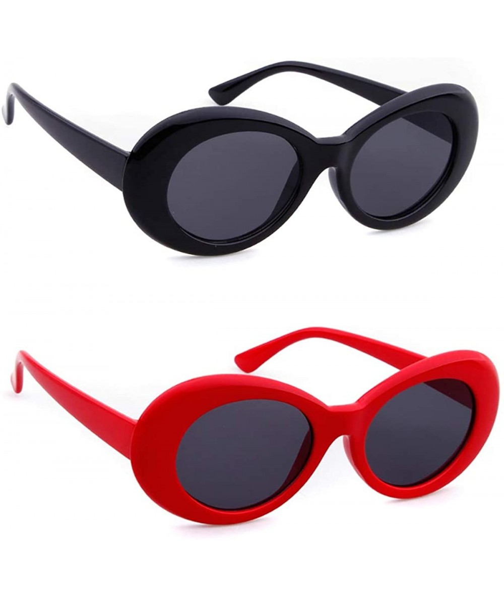 Oval Clout Goggles Oval Sunglasses for Women Men - Mod Fashion Kurt Cobain Sunglasses - Black&red - C218MEQEOGG $9.84