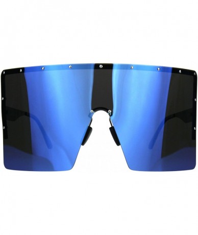 Rimless Extra Large Face Mask Color Mirror Futuristic Sunglasses - Gunmetal Blue - CC180K80DZA $24.98