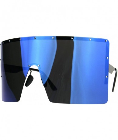 Rimless Extra Large Face Mask Color Mirror Futuristic Sunglasses - Gunmetal Blue - CC180K80DZA $24.98