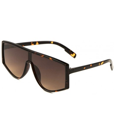Shield Flat Top Straight Edge One Piece Lens Shield Sunglasses - Brown Demi - C7197OAHNZS $11.34