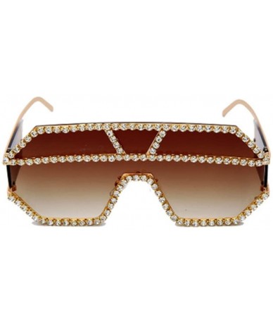 Sport Fashion Square Diamond Sunglasses Personality Luxury Metal Frame Rhinestone Glasses - 4 - CJ190EY7ZOY $37.18