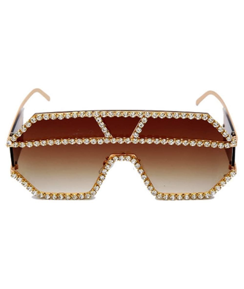 Sport Fashion Square Diamond Sunglasses Personality Luxury Metal Frame Rhinestone Glasses - 4 - CJ190EY7ZOY $37.18