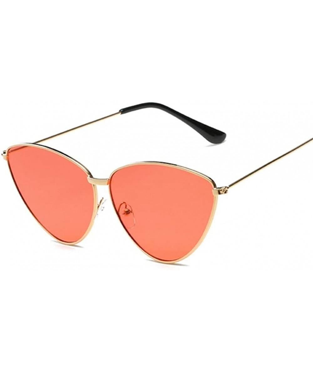 Round Women Metal Frame Cat Eye Sunglasses UV400 Mirror Sun Glasses Female Vintage Eyewear - Goldred - CX199QCA5T9 $10.54