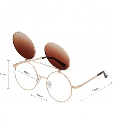 Goggle Flip up Steampunk Round Circle Retro Sunglasses - Gold-amber - CP18Q3KHKRM $9.38