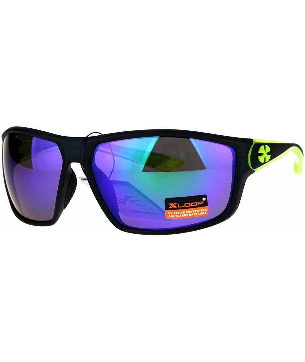 Xloop Sports Sunglasses Mens Wrap Around Rectangular Frame UV 400 - Black  Green (Teal Mirror) - CS188IC2UXI