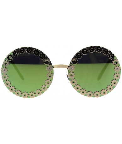 Rimless Womens Floral Metal Stud Circle Round Lens Hippie Sunglasses - Green - CF18D477CYT $23.91