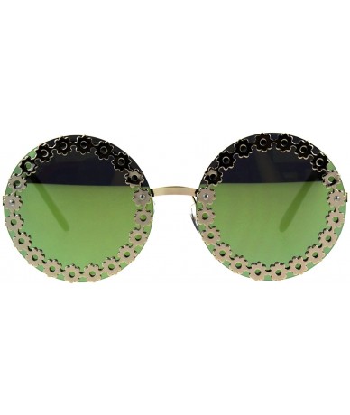 Rimless Womens Floral Metal Stud Circle Round Lens Hippie Sunglasses - Green - CF18D477CYT $14.10