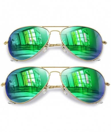Aviator Aviator Sunglasses for Men Women - Metal Frame Military Style Sunglasses Polarized - 2 Pack (Green+green) - CU18X5LCT...
