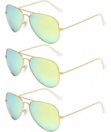 Aviator Classic Aviator Metal Frame Sunglasses Men Women Glasses Lmo-025 - 3 Pairs Yellow Green - CG125TBZSKD $50.57