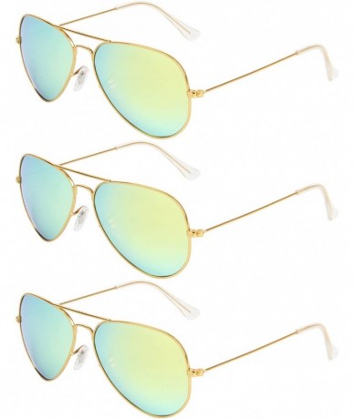 Aviator Classic Aviator Metal Frame Sunglasses Men Women Glasses Lmo-025 - 3 Pairs Yellow Green - CG125TBZSKD $33.71