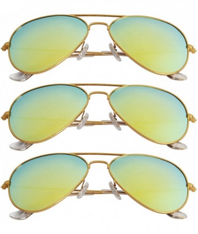 Aviator Classic Aviator Metal Frame Sunglasses Men Women Glasses Lmo-025 - 3 Pairs Yellow Green - CG125TBZSKD $33.71