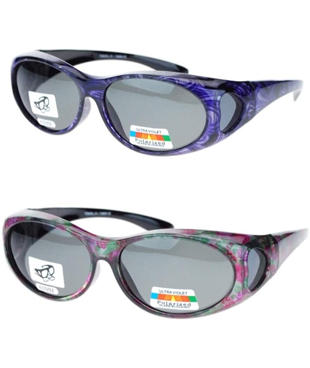 Goggle 2 Pair Polarized Sunglasses Fit Over Wear Ove Reading Glasses Oval Cover Lens Sunglasses - Floral/Purple - CJ18L757ZOA...