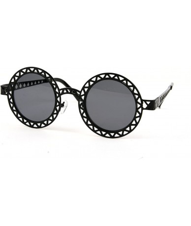 Round Vintage Unique Design Metal Round Funky Sunglasses P2207 - Black-smoke Lens - C9126SOXQL3 $37.75