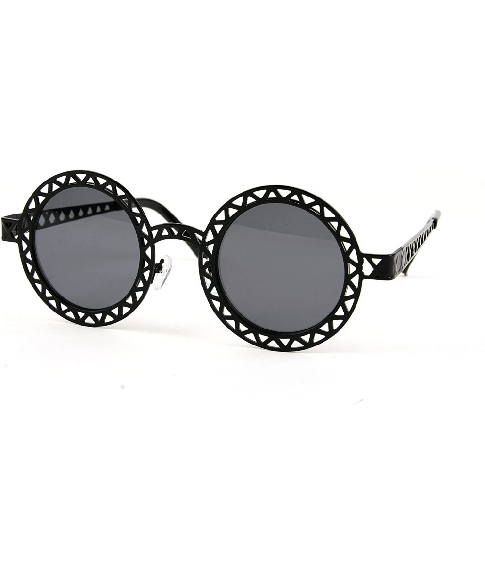 Round Vintage Unique Design Metal Round Funky Sunglasses P2207 - Black-smoke Lens - C9126SOXQL3 $19.61