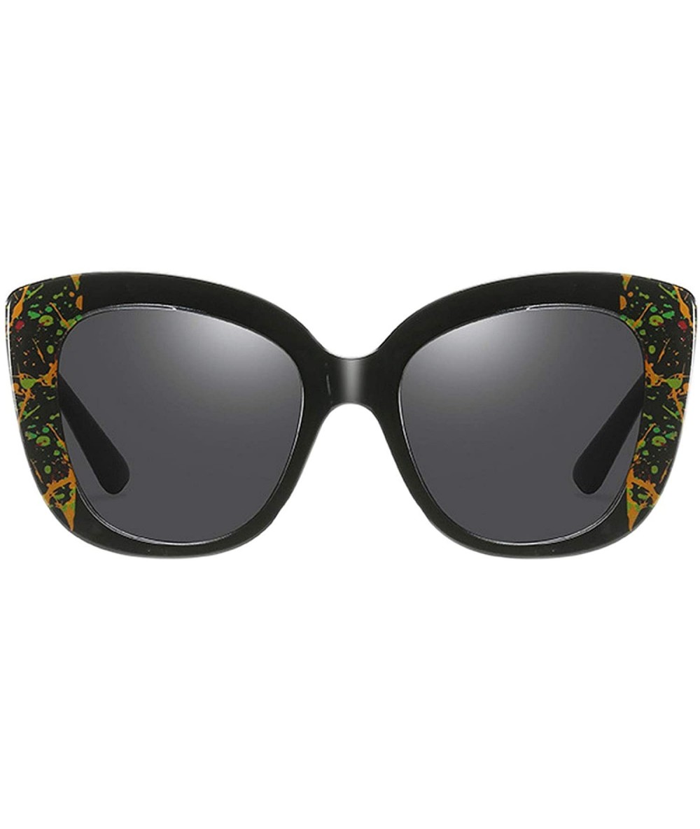 Oversized Large Sunglasses Oversized Cateye Polarized Fashion Eyewear 100% UV Protection - Black Colorful - CF190R6II5L $13.60