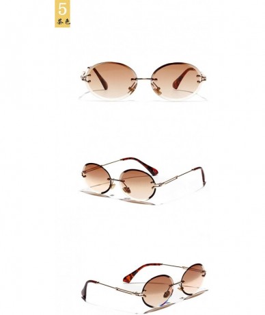 Rimless Vintage Elliptical Sunglasses Women Crystal Textured Glasses No Border Vintage Personality Sunglasses - Brown - C618U...