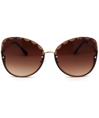 Oversized Womens Petal Bevel Lens Upside Down Half Rim Fashion Sunglasses - Gold Brown - C118YWCZQZE $26.01