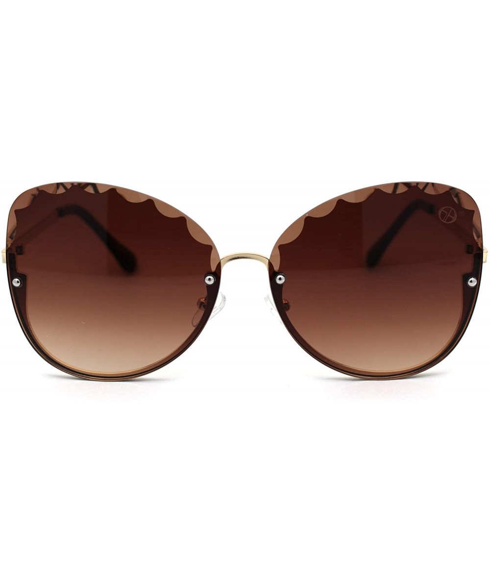 Oversized Womens Petal Bevel Lens Upside Down Half Rim Fashion Sunglasses - Gold Brown - C118YWCZQZE $14.03