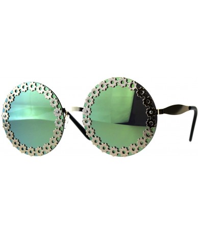 Rimless Womens Floral Metal Stud Circle Round Lens Hippie Sunglasses - Green - CF18D477CYT $14.10