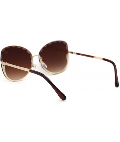 Oversized Womens Petal Bevel Lens Upside Down Half Rim Fashion Sunglasses - Gold Brown - C118YWCZQZE $14.03