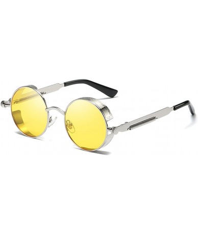 Shield Sunglasses Steampunk with 48mm Round Lens Fashion Glasses LM0914 - Silver Frame/Yellow Lens - CM18DXR4QXH $16.32