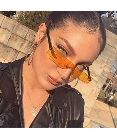 Rectangular Sunglasses Women Luxury Designer Red Pink Clear Small Lens Personality Sun Glasses Shades - 5 - C918Y8ZTC2Q $21.24