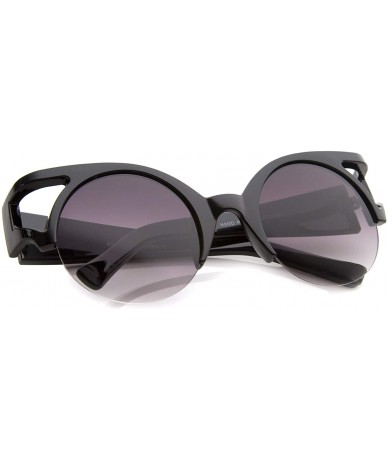 Cat Eye Women's Bold Round Lens Half Frame Cutout Cat Eye Sunglasses 50mm - Black / Lavender - CM12J346T4L $11.01