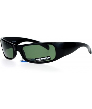 Rectangular Mens Polarized Lens Sunglasses Classic Rectangular Wrap Around UV 400 - Black (Green) - CE1884XHS2U $9.88