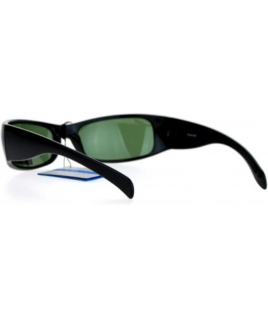 Rectangular Mens Polarized Lens Sunglasses Classic Rectangular Wrap Around UV 400 - Black (Green) - CE1884XHS2U $9.88
