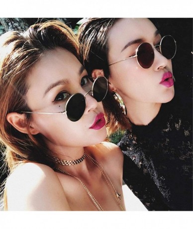 Oval Fashion Vintage Metal Round Sunglasses Women Luxury Color Coated Glasses Retro Oculos De Sol - Pink - C1199CDR9S3 $23.90