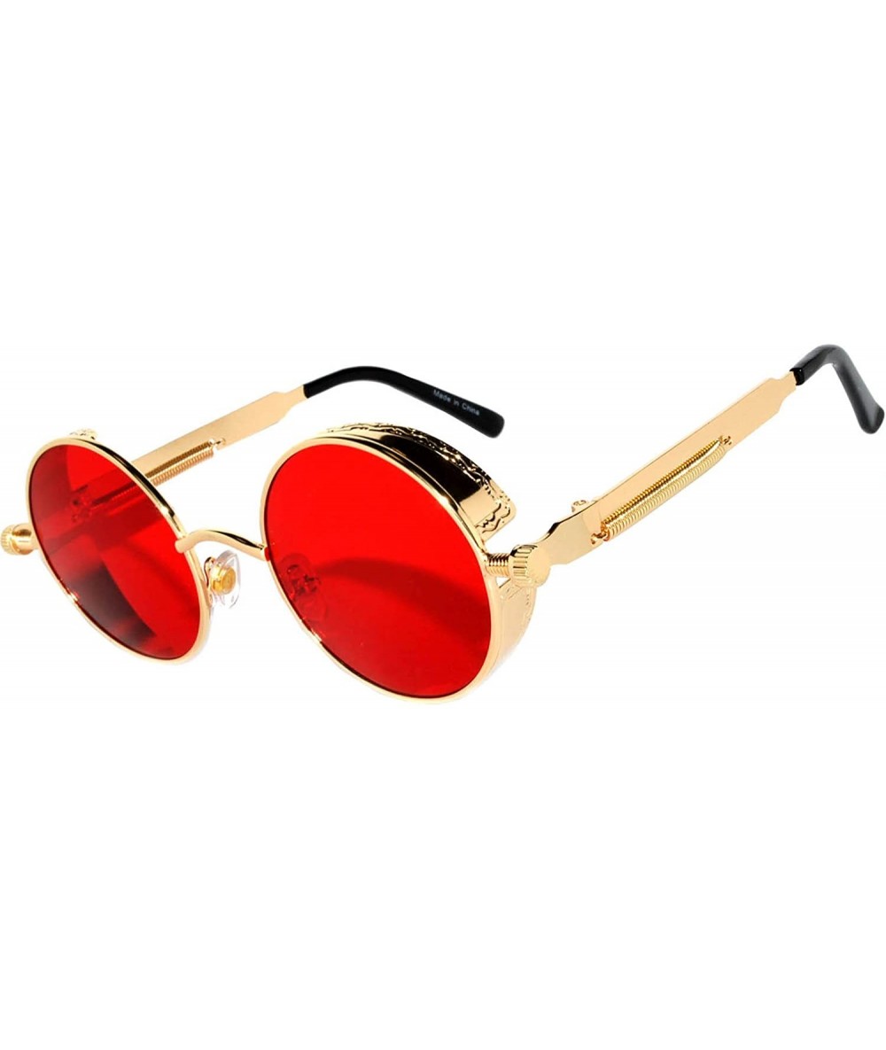 Round Steampunk Vintage Retro Round Circle Gothic Hippie Colored Plastic Frame Sunglasses Colored Lens - CS186XAAQ9Y $10.63