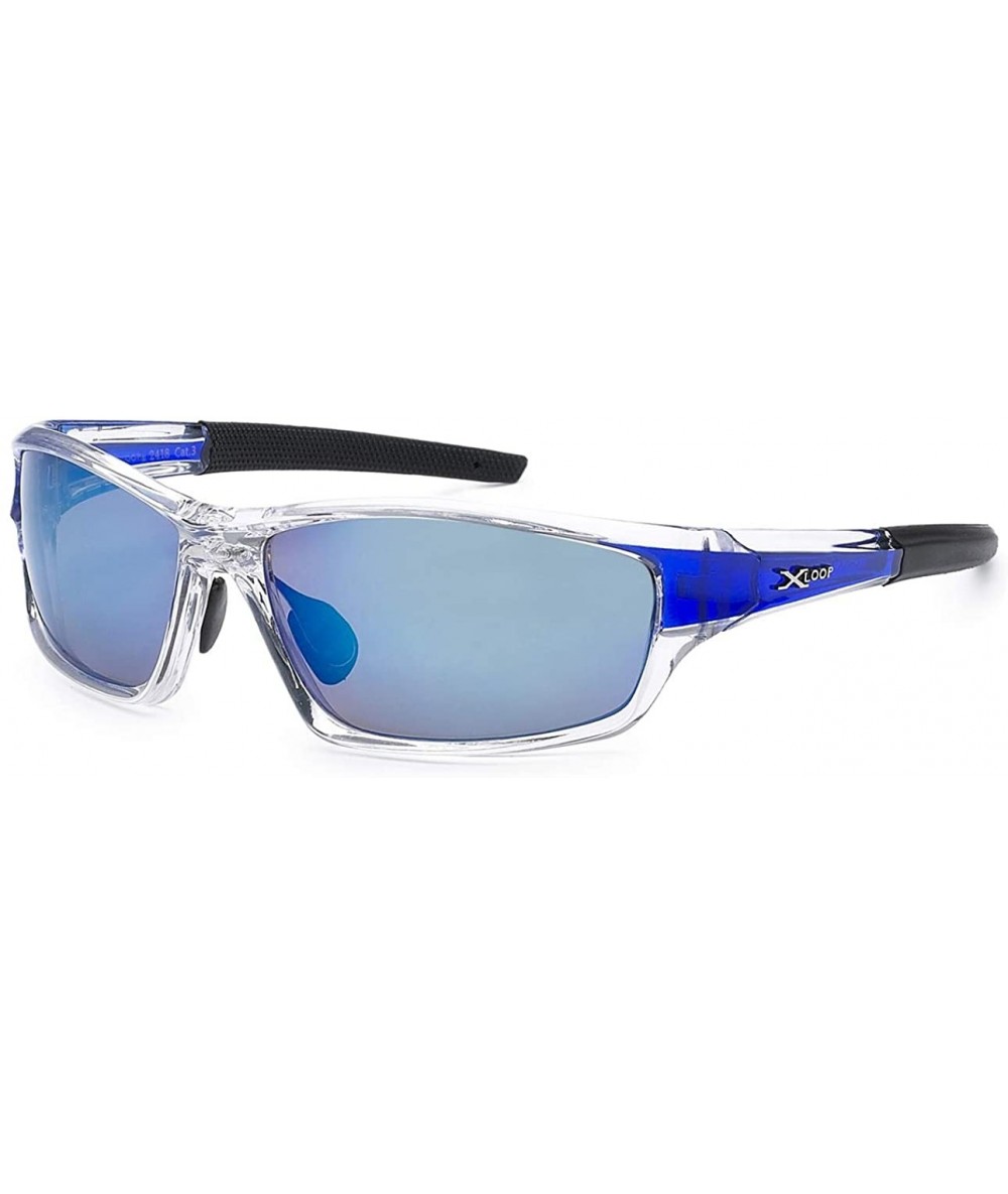 Men's Polycarbonate Sport Wrap Sunglasses - Clear Blue - C318II4SE3C