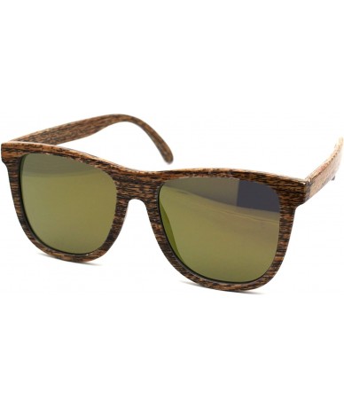 Rectangular Mens Wood Grain Oversize Horn Rim Color Mirror Sunglasses - Medium Wood Gold Mirror - CI192WT4LLX $11.92