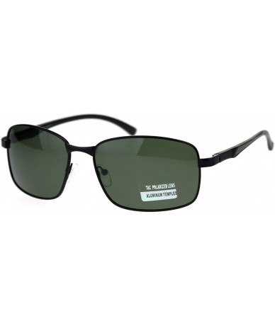 Rectangular Mens Polarized Lens Aluminum Arm Metal Rim Light Weight Agent Sunglasses - Black Green - CJ18QNO6Z0Z $13.41