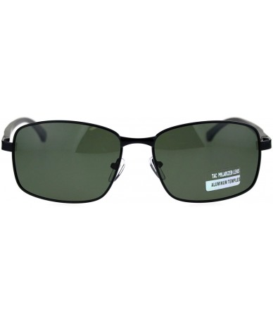 Rectangular Mens Polarized Lens Aluminum Arm Metal Rim Light Weight Agent Sunglasses - Black Green - CJ18QNO6Z0Z $13.41