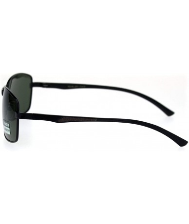 Rectangular Mens Polarized Lens Aluminum Arm Metal Rim Light Weight Agent Sunglasses - Black Green - CJ18QNO6Z0Z $13.41