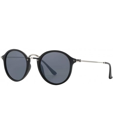 Round Retro Round Sunglasses for Women Men Polarized 100% UV Protection - Black Frame- Grey Eyeglass - C518WG2AK8W $17.46