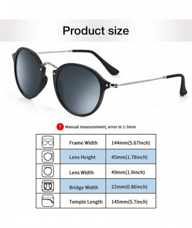 Round Retro Round Sunglasses for Women Men Polarized 100% UV Protection - Black Frame- Grey Eyeglass - C518WG2AK8W $17.46